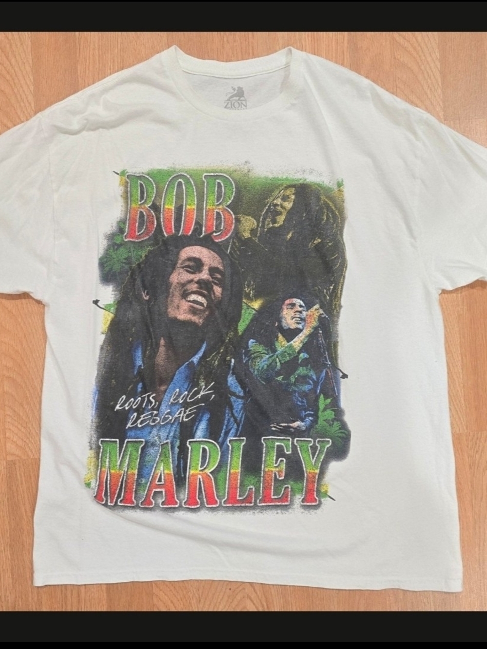 Zion Rootswear White Bob Marley Graphic Short-Sleeve Tee